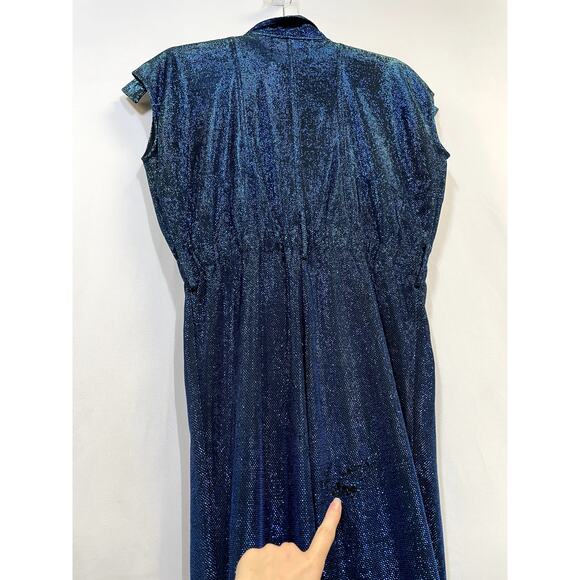 CAROLINA RITZLER Cap Sleeve Belted Metallic Jumpsuit Retro Blue Size 36 US 2 - Picture 5 of 11